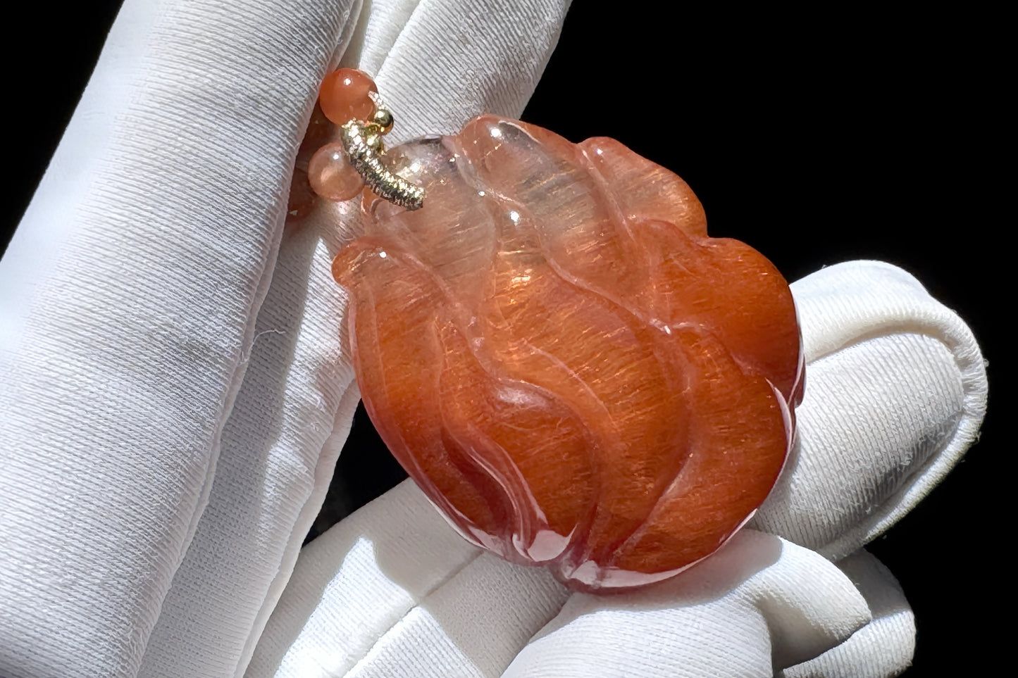 Top Grade Natural Red Rutilated Quartz Hand Carved Nine Tailed Fox Pendant, Carved Red Rutile Quartz, 天然原色正红发晶手工精雕九尾萌狐吊坠