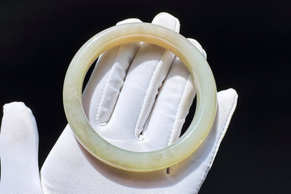 59mm Certified Natural Hetian Nephrite Jade Bangle in Light Green and Smokey Purple Colors, Nephrite Bangle with Certificate, 天然和田玉青海料绿色带烟紫色手镯