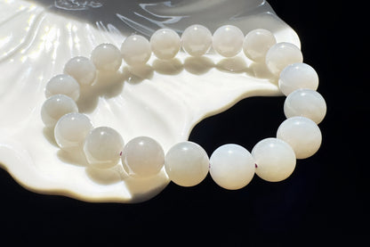 Natural Smokey Gray Hetian Nephrite Bracelet, Gray Nephrite Jade Beaded Bracelet, 天然青海料和田玉浅烟灰色圆珠玉手串