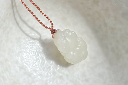 Small Natural Mutton Fat Hetian Nephrite PiXiu Pendant, Carved White Nephrite Jade Pixiu, Suet Jade Necklace, 天然羊脂白玉貔貅吊坠