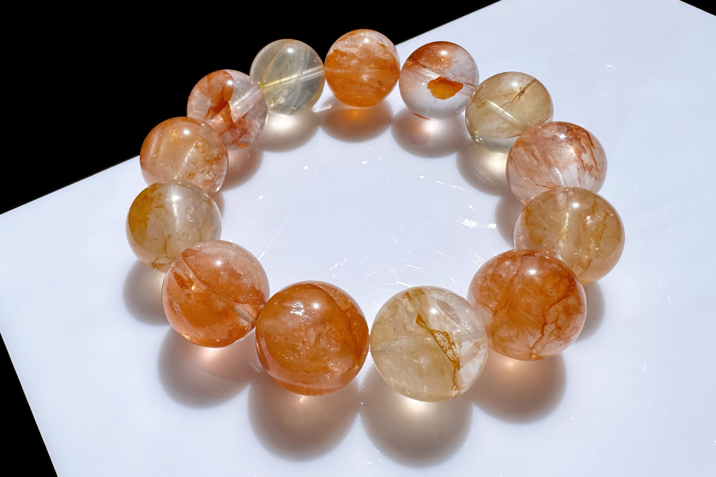 17.5mm Chunky Natural Red and Yellow Hematoid Quartz Bracelet, High grade Hematoid Quartz with Rainbows, 天然红黄双色胶花大珠珠手串