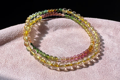 Natural Golden Rutile Quartz Beaded Bracelet with Rainbow Tourmaline, Tourmaline and Gold Rutilated Quartz Bracelet, 天然金发晶配天然碧玺双圈手串