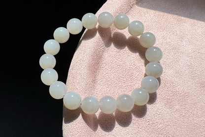 Natural Smokey Gray Hetian Nephrite Bracelet, Gray Nephrite Jade Beaded Bracelet, 天然青海料和田玉浅烟灰色圆珠玉手串