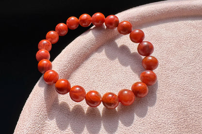 9mm Certified Natural Nanhong Agate Beads in Satin Polishing, Untreated Nanhong Agate Bracelet, 天然南红玛瑙哑光火焰玫瑰红手串