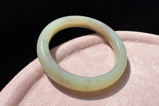 59mm Certified Natural Hetian Nephrite Jade Bangle in Light Green and Smokey Purple Colors, Nephrite Bangle with Certificate, 天然和田玉青海料绿色带烟紫色手镯