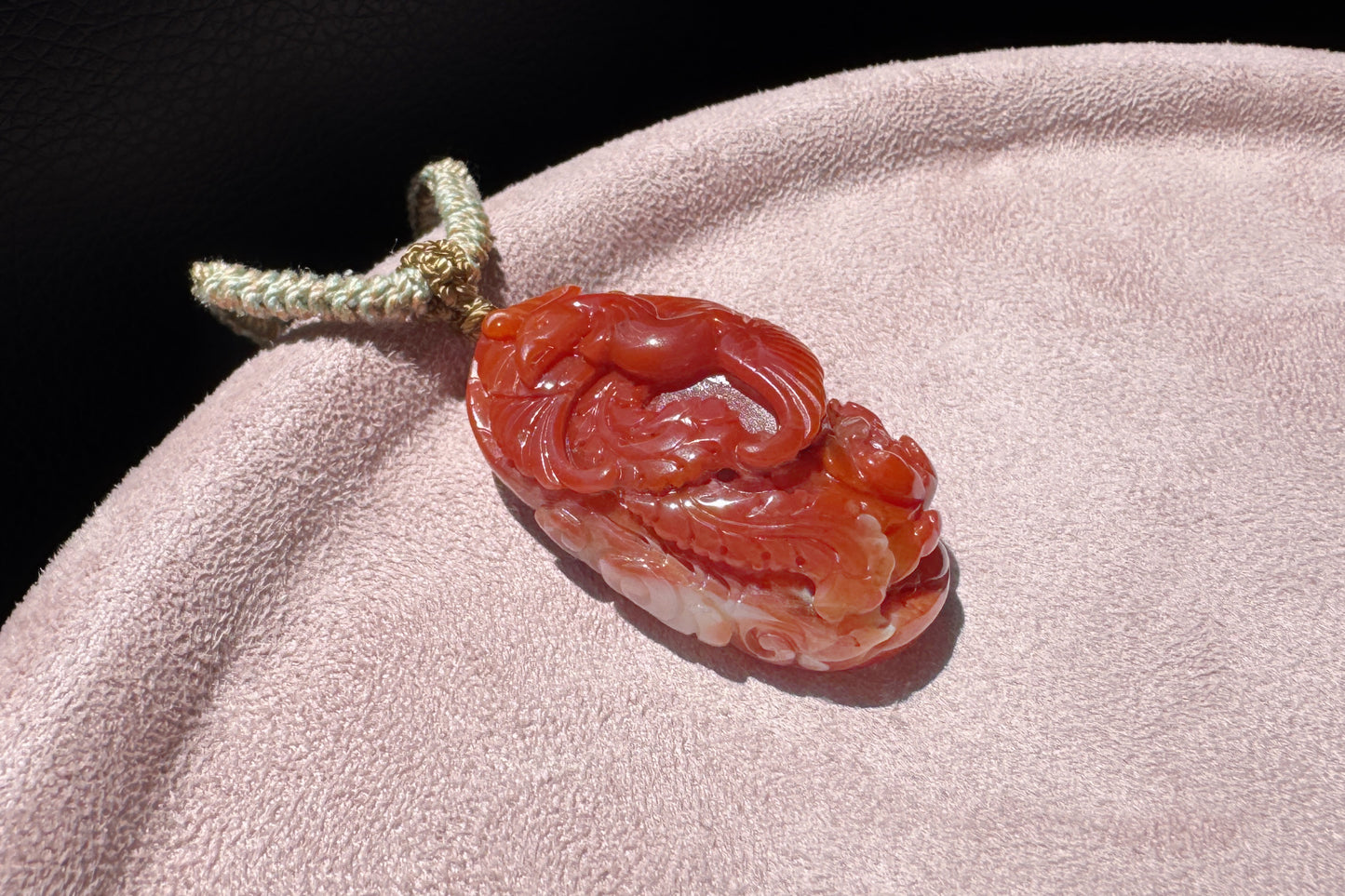 Certified Natural Baoshan Nanhong Agate in Red and White Material, Hand Carved Nanhong South Red Agate Phoenix Pendant, 天然保山南红玛瑙手工精雕凤凰吊坠