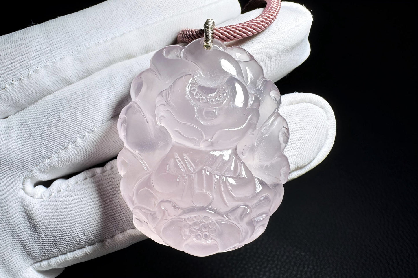 Natural Mozambique Rose Quartz Hand Carved Nine Tailed Fox Pendant, Carved Rose Quartz Fox Pendant Necklace, 天然莫粉水晶手工精雕狐仙吊坠