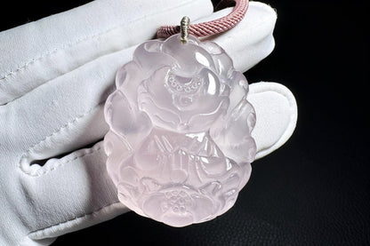 Natural Mozambique Rose Quartz Hand Carved Nine Tailed Fox Pendant, Carved Rose Quartz Fox Pendant Necklace, 天然莫粉水晶手工精雕狐仙吊坠