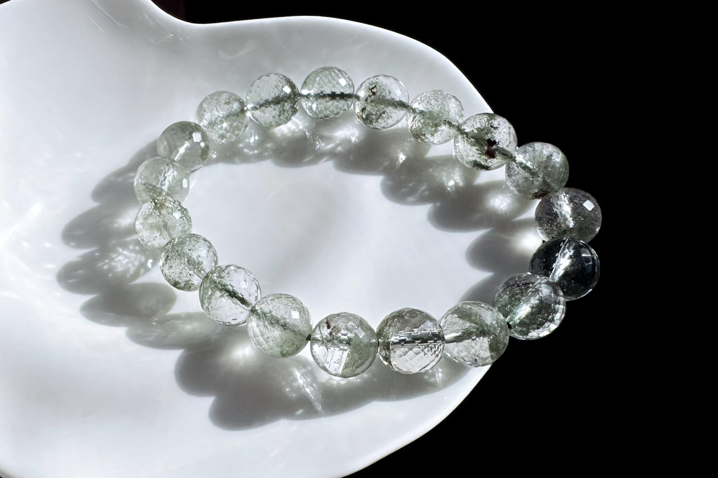 Natural Brazilian Green Phantom Quartz Beaded Bracelet, Natural Green Phantom Crystal Faceted Beads, 天然巴西满天星绿幽灵水晶刻面珠手串