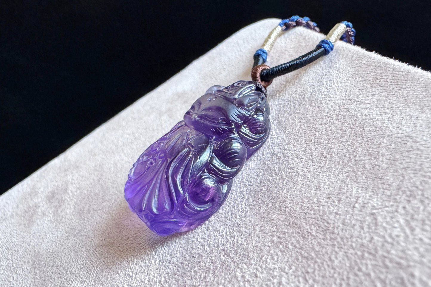 Certified Top Grade Natural Brazilian Amethyst Hand Carved Fox Spirit Pendant, Deep Purple Amethyst Fox Necklace, 天然浓郁巴西紫水晶手工精雕狐仙吊坠