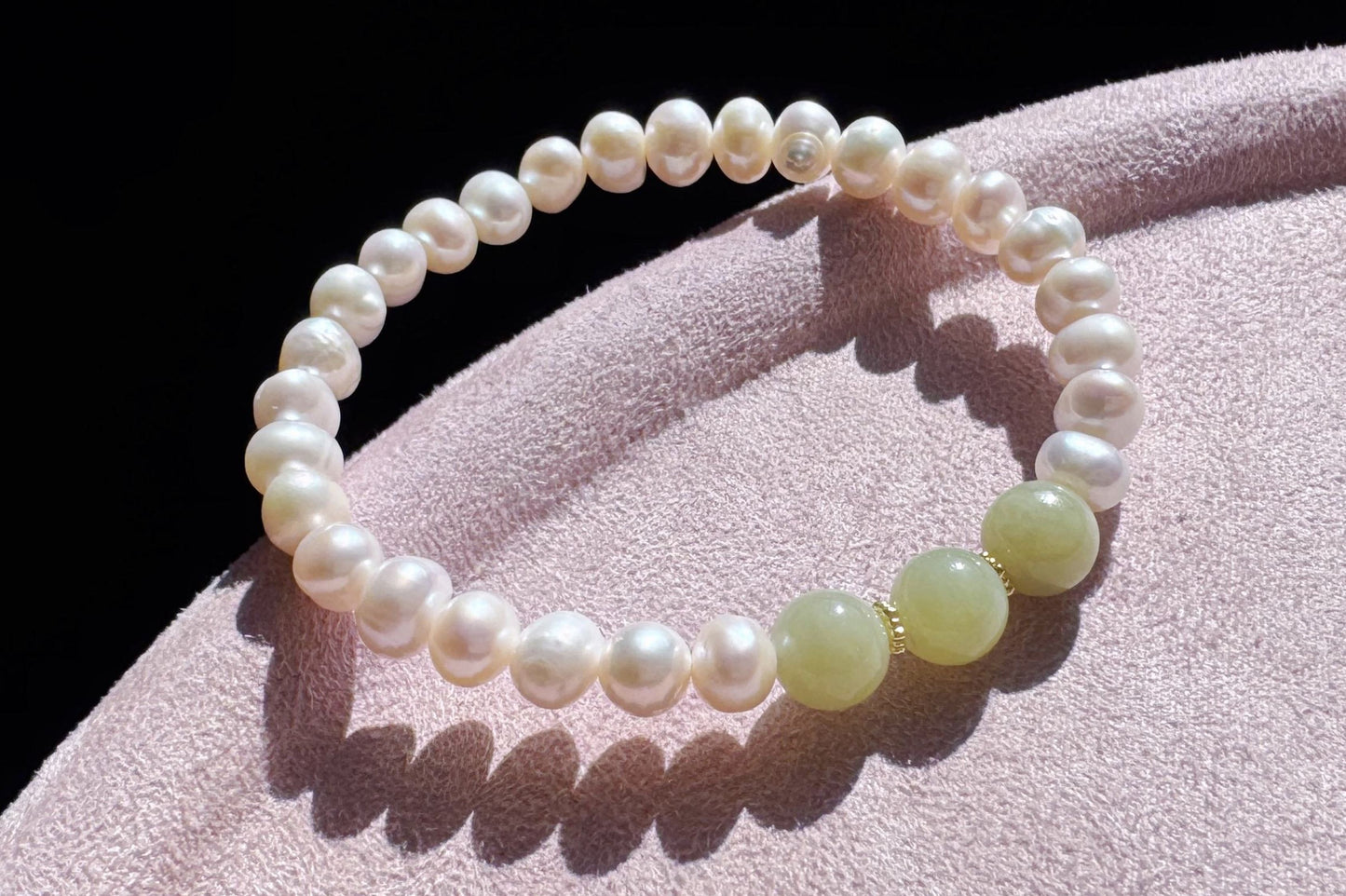 Natural Green Nephrite Jade with Freshwater Pearl Beaded Bracelet, Pearl Bracelet, 天然淡水珍珠搭配玉圆珠手串