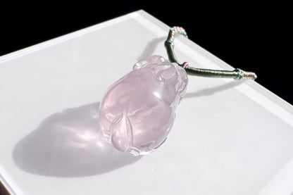 Certified Natural Mozambique Rose Quartz Hand Carved Pixiu Pendant, Rose Quartz Pixiu, 天然莫桑比克粉晶手工雕刻招财貔貅吊坠