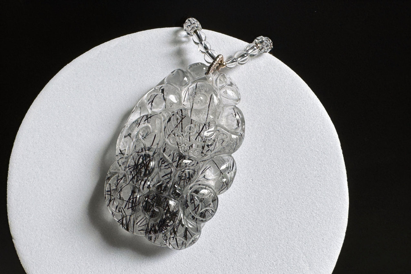 Natural Black Rutile Quartz Hand Carved Nine Tailed Fox Pendant, Black Rutilated Quartz Crystal Fox, 天然精品黑发晶手工雕刻九尾狐吊坠