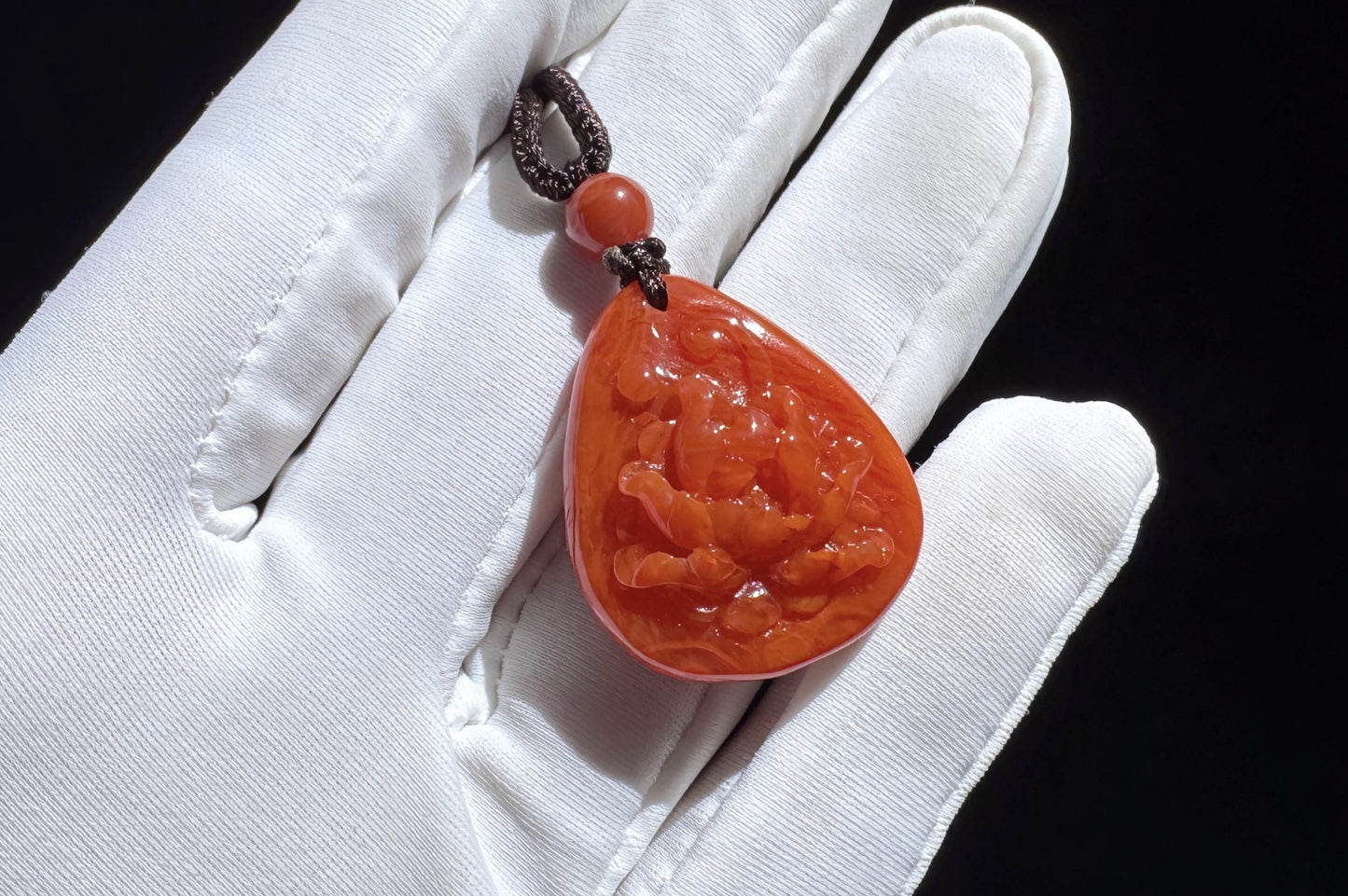Natural Untreated Nanhong South Red Agate Peony Pendant, Fire Pattern Nanhong, Carved Nanhong Agate Pendant, 天然川料南红玛瑙手工雕刻牡丹花吊坠