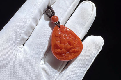 Natural Untreated Nanhong South Red Agate Peony Pendant, Fire Pattern Nanhong, Carved Nanhong Agate Pendant, 天然川料南红玛瑙手工雕刻牡丹花吊坠