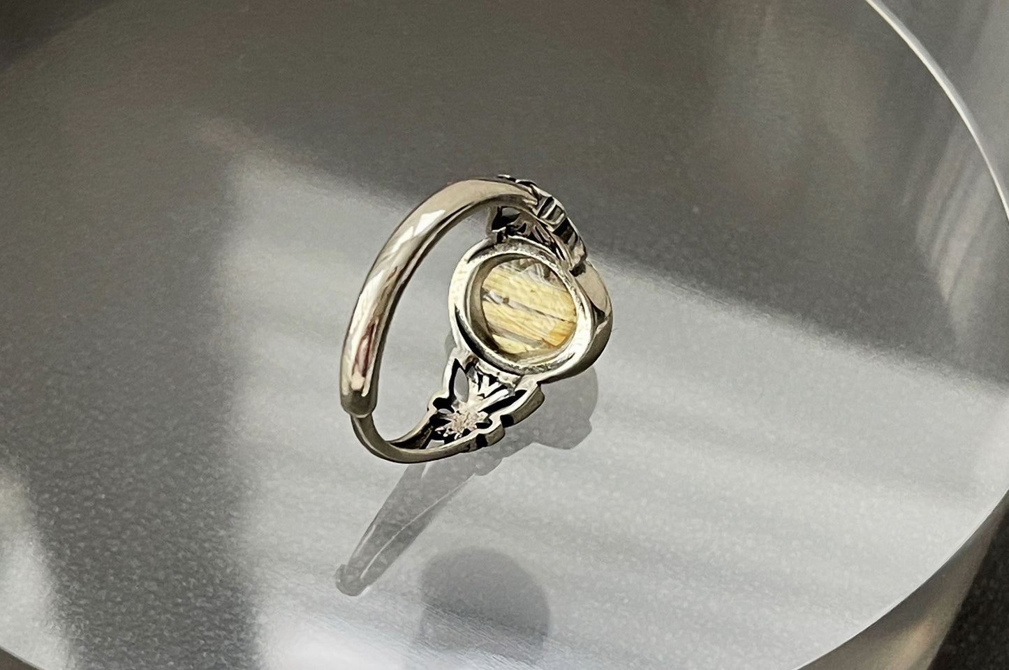 Top Grade Natural Golden Rutile Quartz Ring S925 Setting, Natural Golden Rutilated Quartz Ring, 天然钛晶板钛猫眼戒指925纯银戒托