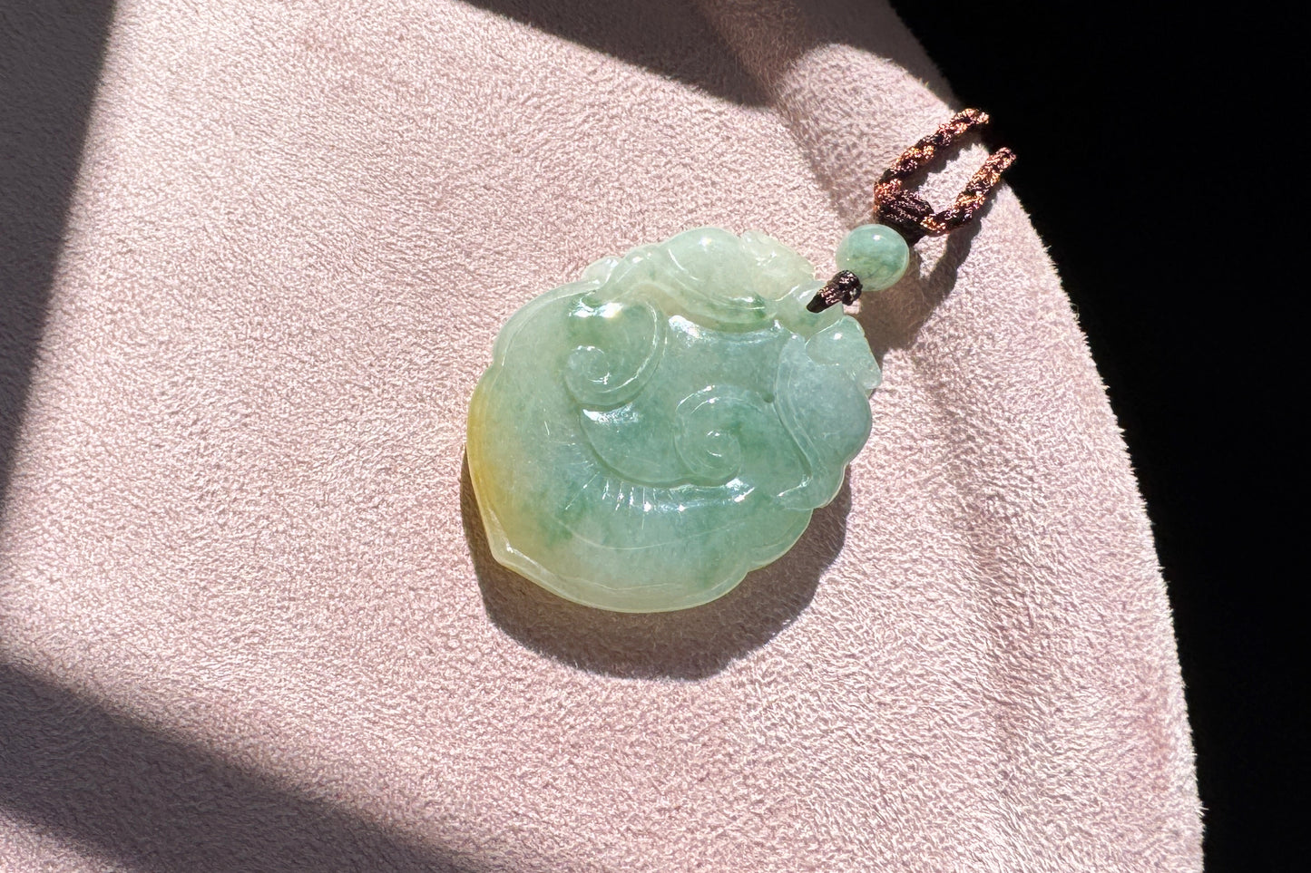 Certified Grade A Jadeite Jade Hand Carved Ruyi Pendant, Natural Carved Jade Pendant Necklace, 天然缅甸A货老坑冰润飘花黄绿双彩如意翡翠吊坠