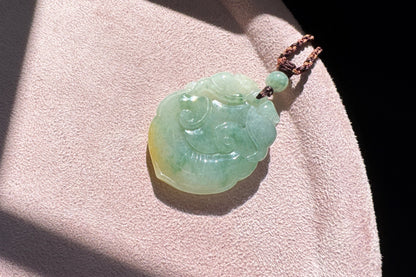 Certified Grade A Jadeite Jade Hand Carved Ruyi Pendant, Natural Carved Jade Pendant Necklace, 天然缅甸A货老坑冰润飘花黄绿双彩如意翡翠吊坠