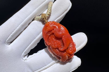 Certified Natural Baoshan Nanhong Agate in Red and White Material, Hand Carved Nanhong South Red Agate Phoenix Pendant, 天然保山南红玛瑙手工精雕凤凰吊坠