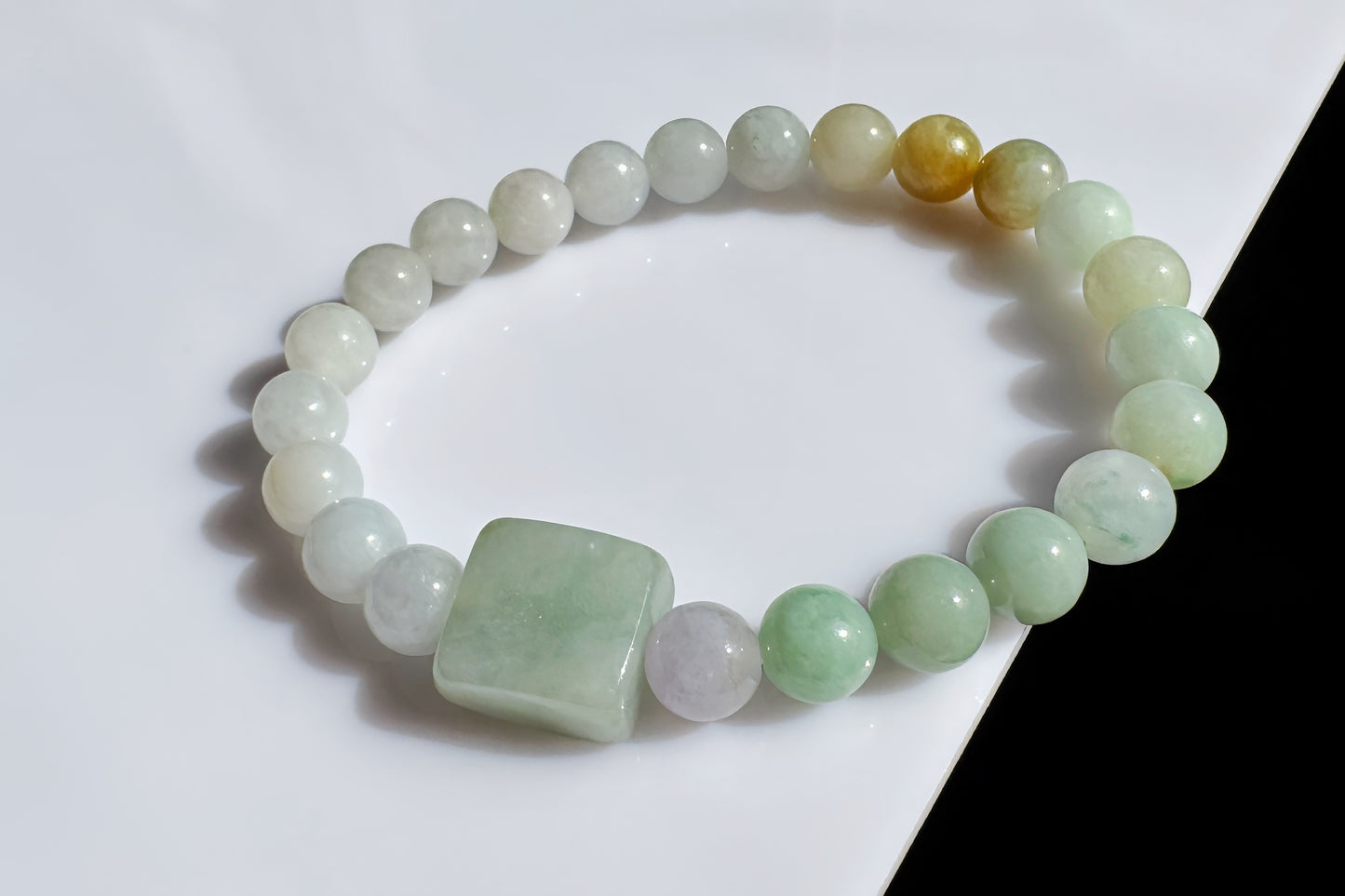 Natural Grade A Jadeite Jade Multi-Colors Bracelet, Jadeite Jade Beaded Bracelet, 天然A货翡翠多彩玉珠手串搭配翡翠无事牌