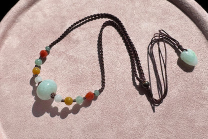 Certified Natural Grade A Jadeite Jade Hand Braided Adjustable Necklace, Jadeite Jade Necklace, 保真天然A货翡翠厚装路路通手编锁骨链项链