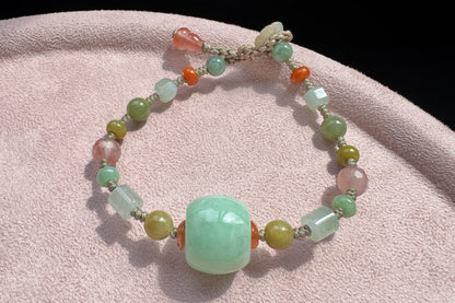 Natural Green Jadeite Jade Hand Braided Bracelet, Grade A Jade Beads in Multi-colors, Jade Bracelet, Jade Lu Lu Tong, 天然A货果绿色翡翠路路通配多宝翡翠珠手编手链