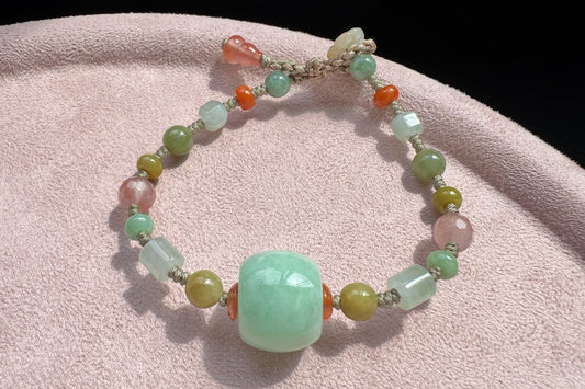 Natural Green Jadeite Jade Hand Braided Bracelet, Grade A Jade Beads in Multi-colors, Jade Bracelet, Jade Lu Lu Tong, 天然A货果绿色翡翠路路通配多宝翡翠珠手编手链