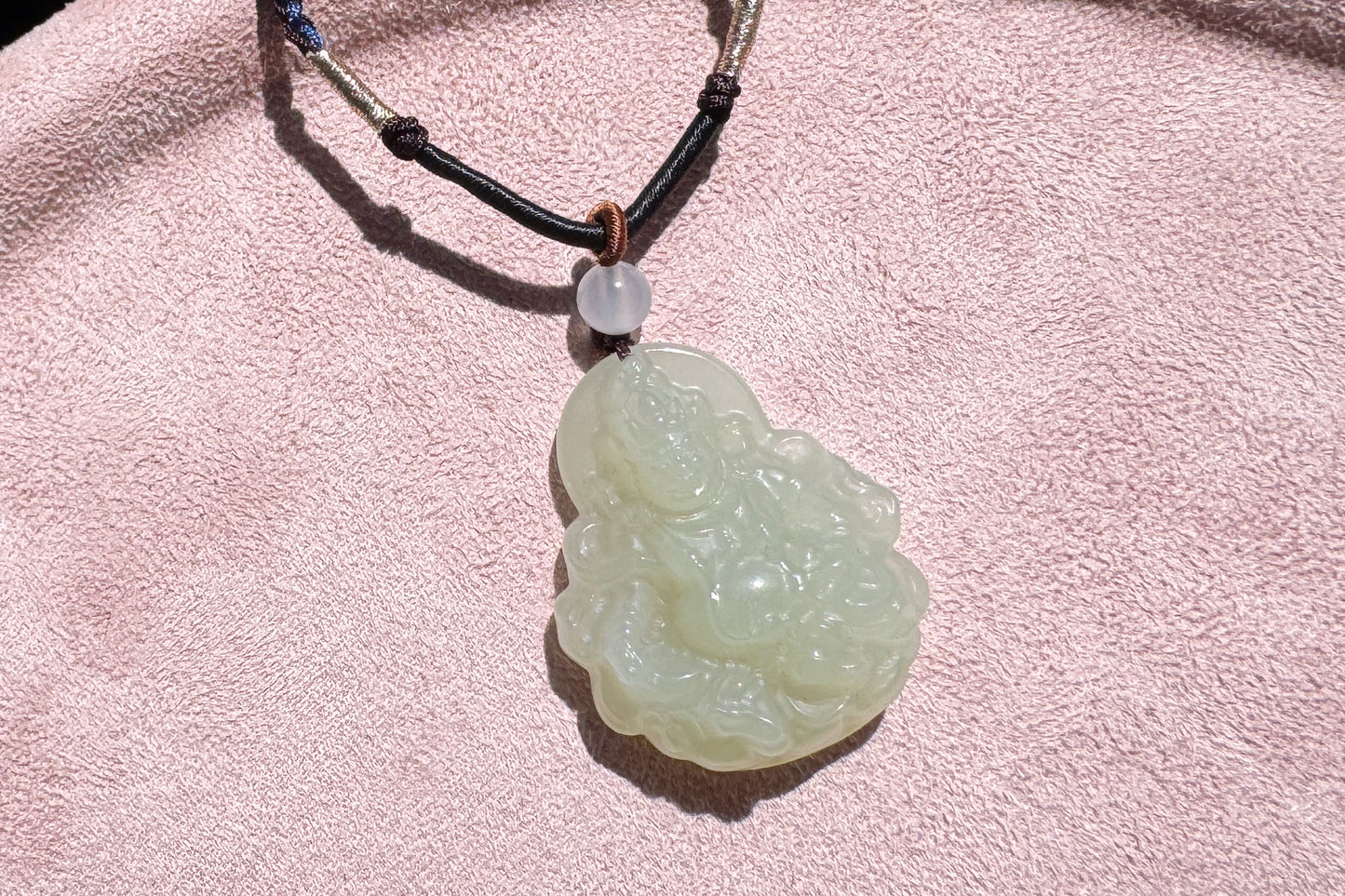 Certified Natural Icy Hetian Nephrite Mahakala Pendant, Carved Sunny Lake Green Nephrite Jade Pendant, 天然冰底晴水料和田玉大黑天吊坠