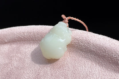 Small Natural Mutton Fat Hetian Nephrite PiXiu Pendant, Carved White Nephrite Jade Pixiu, Suet Jade Necklace, 天然羊脂白玉貔貅吊坠