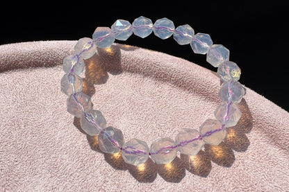 Natural Milky Lavender Moon Quartz Beaded Bracelet, Faceted Lavender Moon Quartz, 天然奶油体钻切切面紫玉晶手串