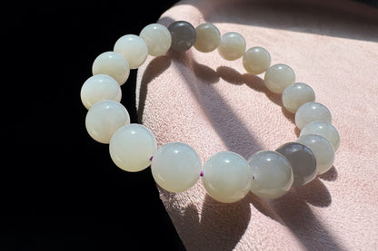 Natural Smokey Gray Hetian Nephrite Bracelet, Gray Nephrite Jade Beaded Bracelet, 天然青海料和田玉浅烟灰色圆珠玉手串