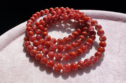 Certified Natural Nanhong Agate Bracelet, Nanhong Bracelet, Untreated Nanhong Agate Beads Jelly Like Texture, 天然南红玛瑙火焰纹圆珠多圈手串