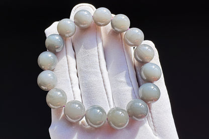 Certified Natural Smokey Gray Nephrite Jade Bracelet, Genuine Gray Nephrite Jade Bracelet, 天然青海料烟灰色软玉圆珠手串带证书