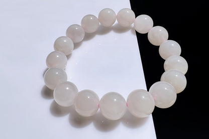 11mm Certified Natural Oufen Hetian Nephrite Bracelet, Icy Pink Hetian Nephrite Jade Beads Bracelet, 天然青海料藕粉和田玉圆珠手串