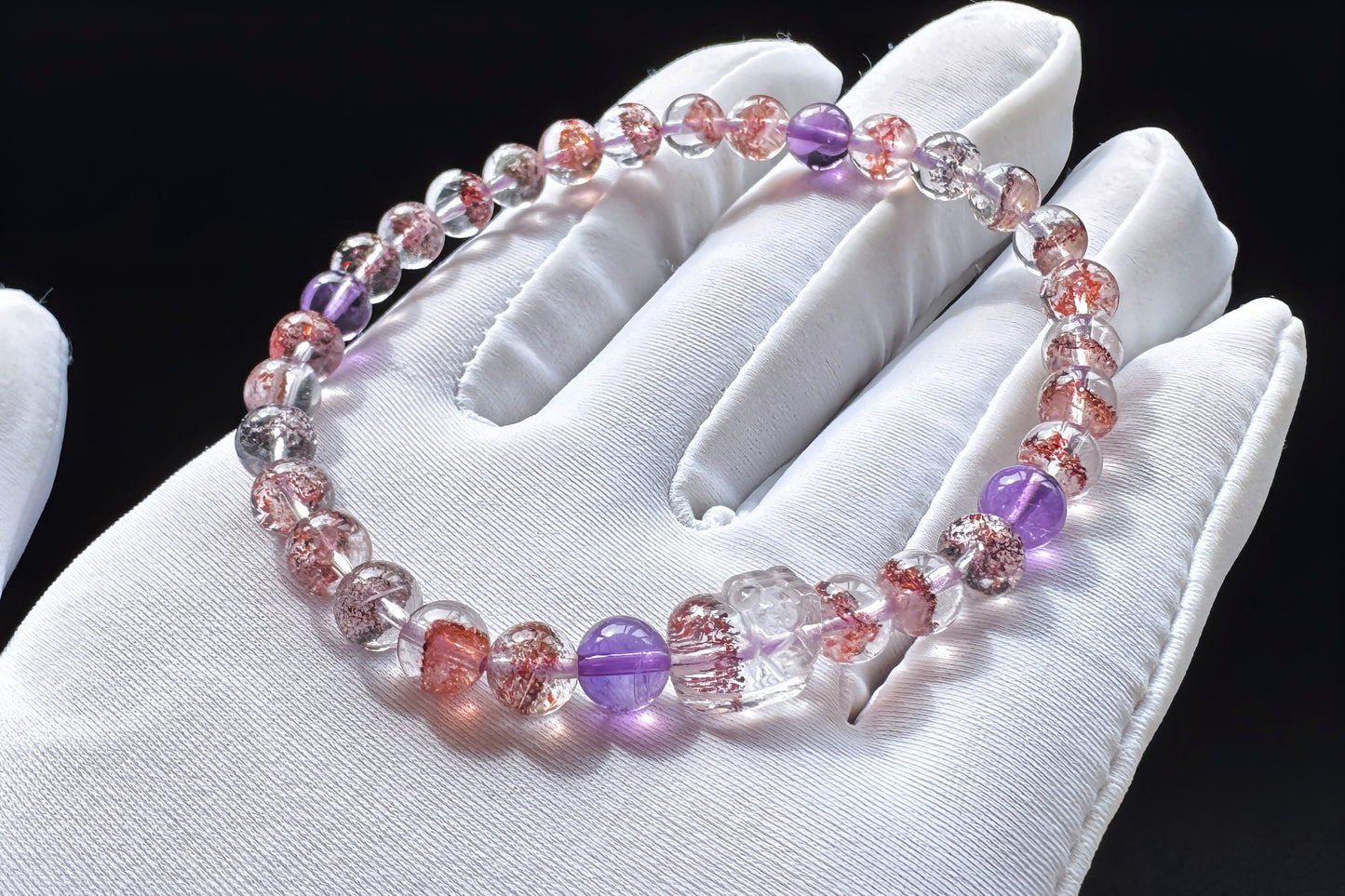 Rare Natural Pyramid Super Seven Beaded Bracelet with Super Seven Pixiu Charm, Top Grade Super Seven Bracelet, 天然招财金字塔超级七手串搭配超七貔貅