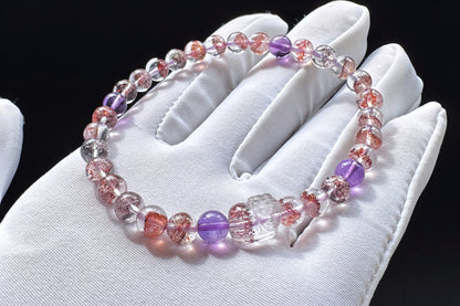 Rare Natural Pyramid Super Seven Beaded Bracelet with Super Seven Pixiu Charm, Top Grade Super Seven Bracelet, 天然招财金字塔超级七手串搭配超七貔貅