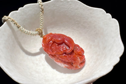 Certified Natural Baoshan Nanhong Agate in Red and White Material, Hand Carved Nanhong South Red Agate Phoenix Pendant, 天然保山南红玛瑙手工精雕凤凰吊坠