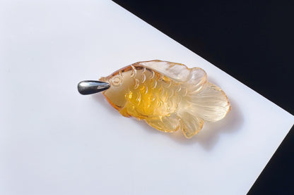 Certified Gem Grade Brazilian Citrine Hand Carved Fish Pendant, Citrine Fish Necklace, 天然极品巴西黄手工精雕小鱼吊坠