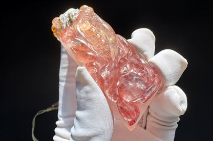 Natural Pink Hematoid Quartz Hand Carved Nine Tailed Fox Pendant, Rare Pink Hematoid Pendant, 天然粉胶花手工精雕九尾狐梅花树吊坠