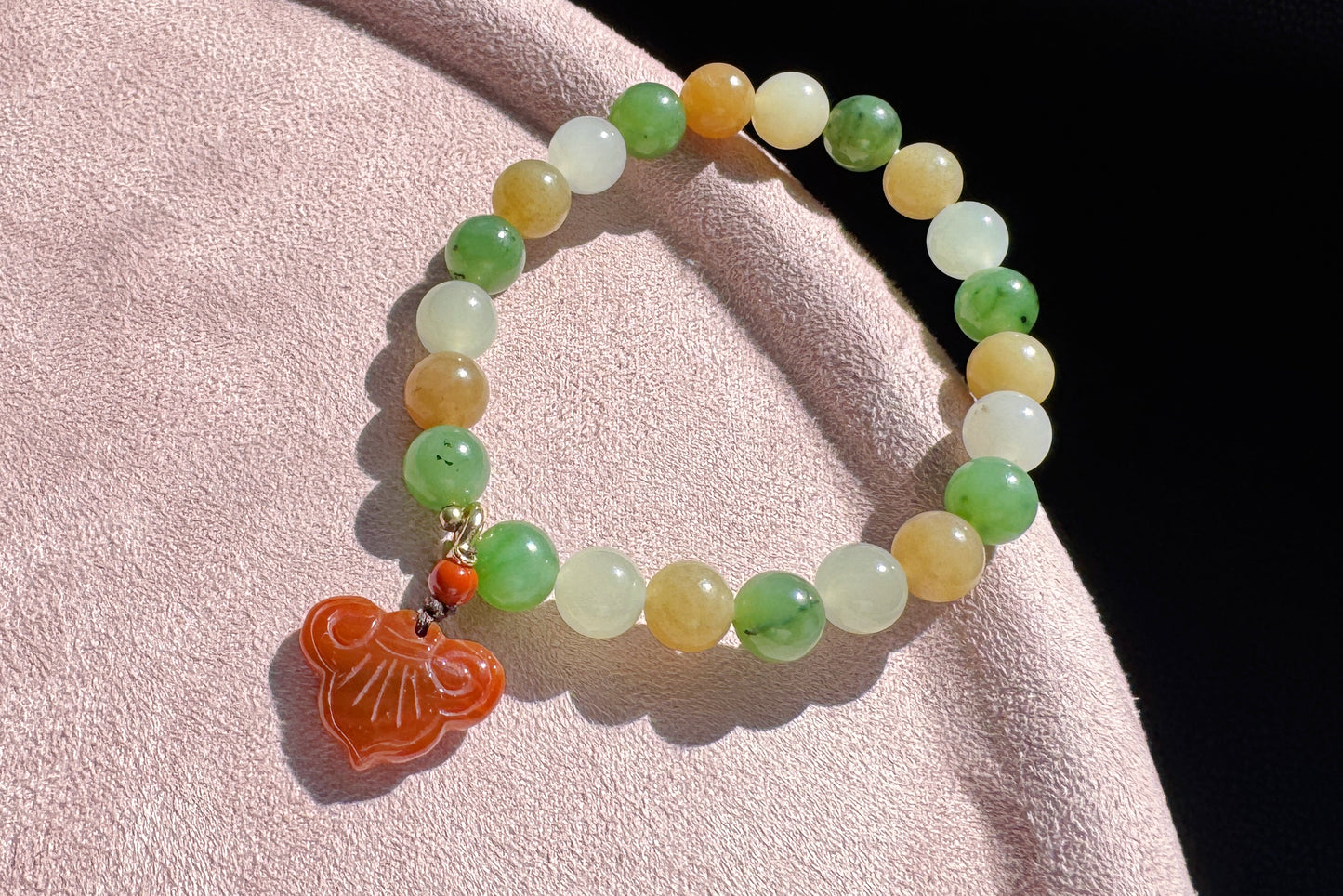 Natural High Grade Hetian Nephrite Beaded Bracelet, Multi-colored Nephrite Jade Bracelet, Nanhong Charm, 天然冰润高色阶和田玉多宝手串