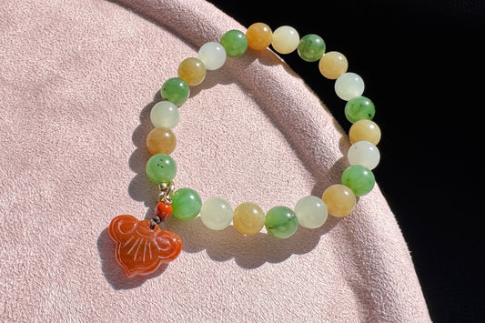 Natural High Grade Hetian Nephrite Beaded Bracelet, Multi-colored Nephrite Jade Bracelet, Nanhong Charm, 天然冰润高色阶和田玉多宝手串