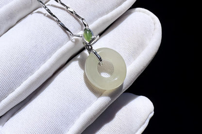 Small Natural White Nephrite Safe and Sound Pendant in S925 Silver Bamboo Shape Setting, White Green Nephrite Jade Pendant, 天然白玉平安无事牌竹节吊坠