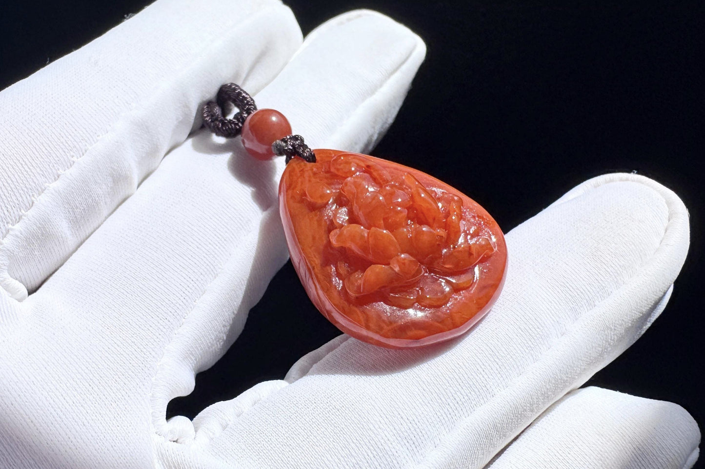 Natural Untreated Nanhong South Red Agate Peony Pendant, Fire Pattern Nanhong, Carved Nanhong Agate Pendant, 天然川料南红玛瑙手工雕刻牡丹花吊坠
