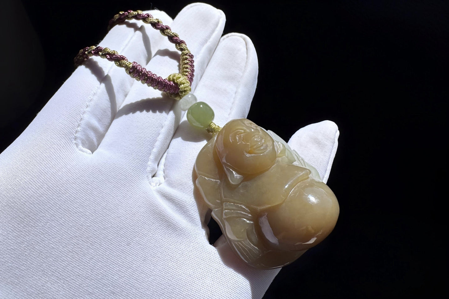Certified High Grade Natural Nephrite Hand Carved Buddha Pendant, Brown Sugar and White Nephrite Jade Buddha, 天然高品质糖白玉手工雕刻笑佛吊坠