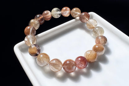 Genuine Multi-color Rutile Quartz Beaded Bracelet, Natural Untreated Cantoyancy Rutilated Quartz Bracelet, 天然巴西原色猫眼维纳斯金发晶顺发彩发晶圆珠手串