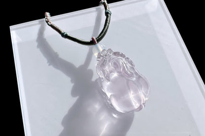 Certified Natural Mozambique Rose Quartz Hand Carved Pixiu Pendant, Rose Quartz Pixiu, 天然莫桑比克粉晶手工雕刻招财貔貅吊坠