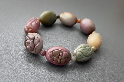 Top Grade Natural Yanyuan Agate Carved Egg Charm Bracelet, Genuine Carved Yanyuan Agate, 天然盐源玛瑙雕刻蛋蛋手串