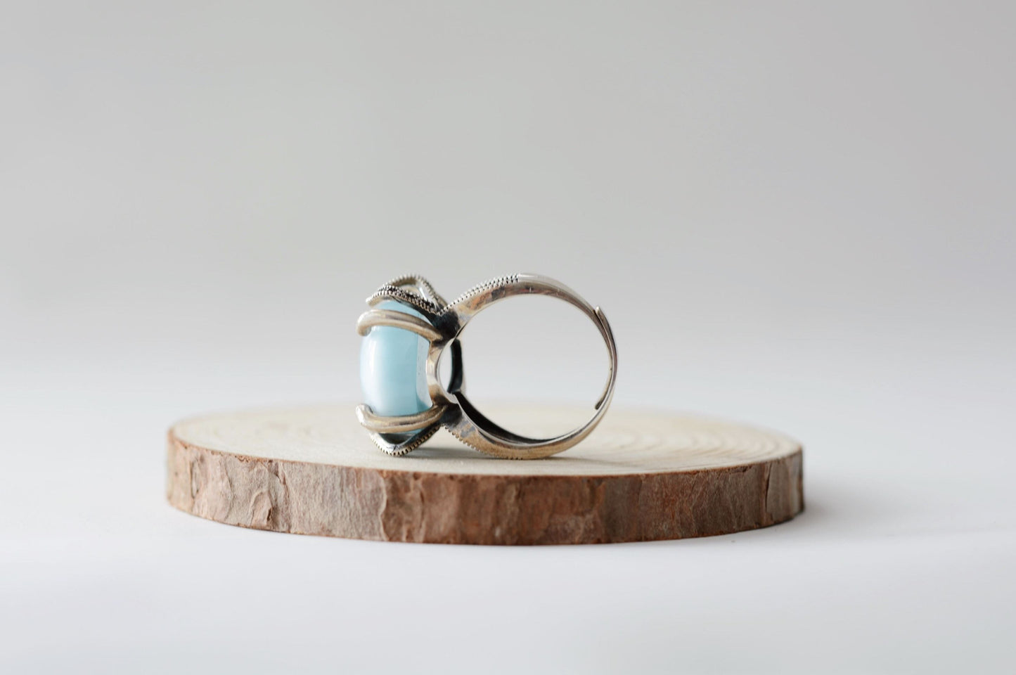 Natural Dominican Blue Larimar In 925 Silver Ring, 天然多米尼加海纹石镶嵌925银戒指