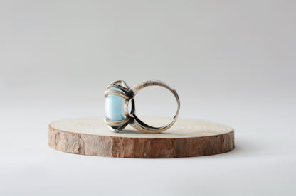 Natural Dominican Blue Larimar In 925 Silver Ring, 天然多米尼加海纹石镶嵌925银戒指