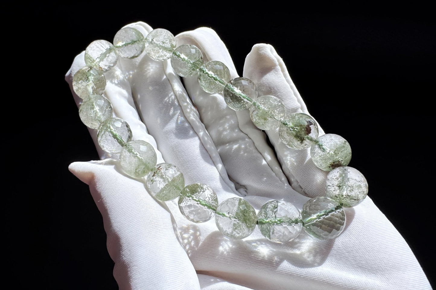 Natural Brazilian Green Phantom Quartz Beaded Bracelet, Natural Green Phantom Crystal Faceted Beads, 天然巴西满天星绿幽灵水晶刻面珠手串